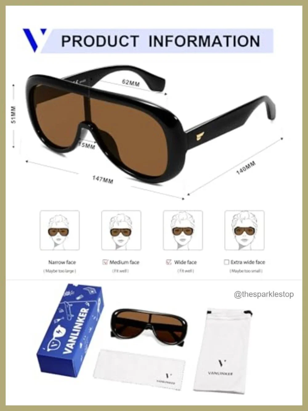 Oversized Aviator Square Sunglasses for Women Men Trendy One-Piece Polarized